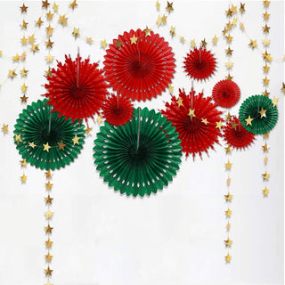 Red Green Hanging Tissue Paper Fan Pompom 1