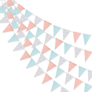 Bunting Flag Banners Set in Blue, Pink and Silver (4pcs) 1