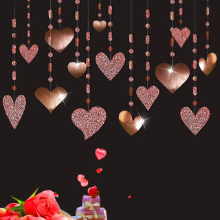 16pcs Glitter Rose Gold Heart Garland Decorations Hanging Heart Banner 1