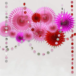 13pcs Rose Red Pink Party Decorations Hanging Pom Paper Fan with Glittering Circle Dot Garland 1