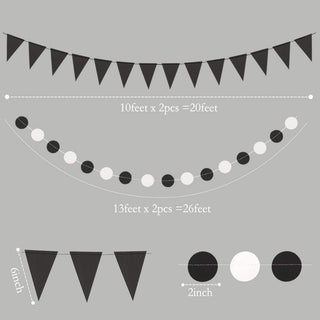 Black White Triangle Flag Banner with Circle Dots Garland 2