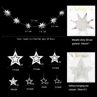 3 packs Glitter Silver Star Garlands 3D Star 2