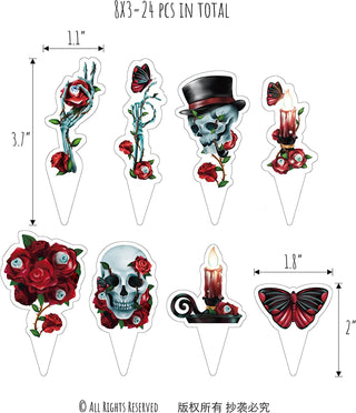 Skull Cupcake Toppers Set in Red (24 pcs) 11
