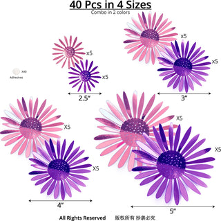 Metallic Paper Flower Wall Stickers Set in Pink and Purple (40pcs) 6