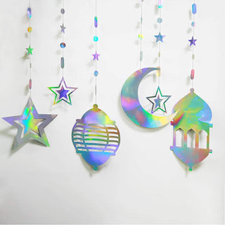 Iridescent Holographic Star Moon Lantern Ramadan Garland 2