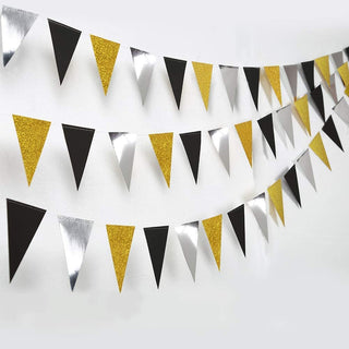Glitter Gold,  Metallic Silver & Black Triangle Flag Banner (4pcs) 1
