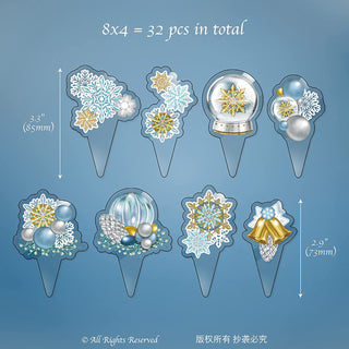 Snowflakes Cupcake Toppers Set in Gold, Blue and White (32pc) 8