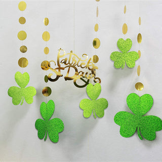 Glitter Green Shamrock Clover Garland Shiny Gold St Patricks Day Decorations 2