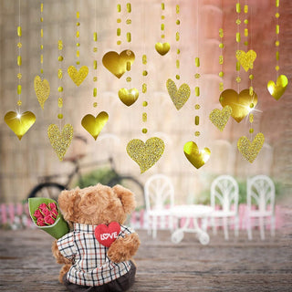 16pcs Glitter Gold Heart Garland Decorations Hanging Heart Streamer 2