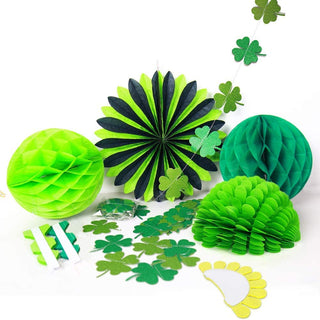 Glitter St Patricks Day Decorations Green Shamrock Clover Garlands with Paper Fan 2