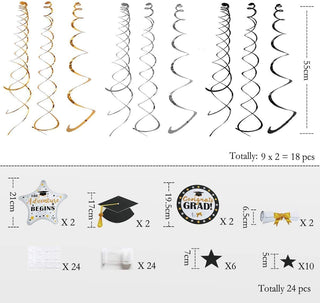 Graduation Hanging Swirls 'Congrats Grad' in Gold Black Silver (18pcs) 2