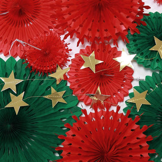 Red Green Hanging Tissue Paper Fan Pompom 2