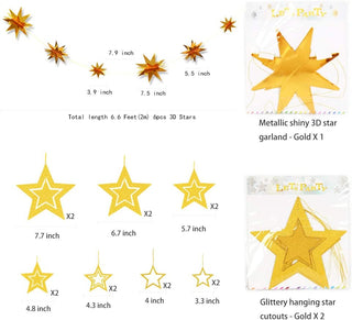 Gold Twinkle Star Metallic Glitter 3D Hanging Star 2