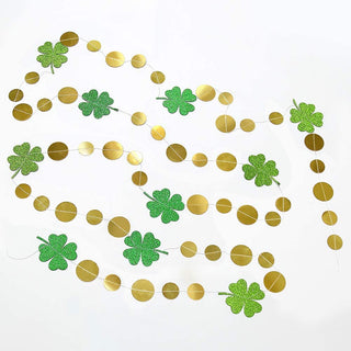 Gold Circle Dots Glitter Shamrock Clover Garland for St Patrick’s Day 