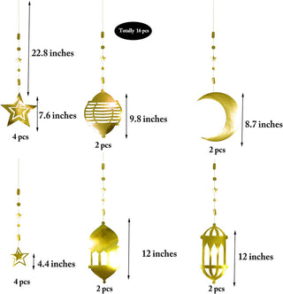 Islamic Gold Star Crescent Moon Lantern Ramadan Garland 2