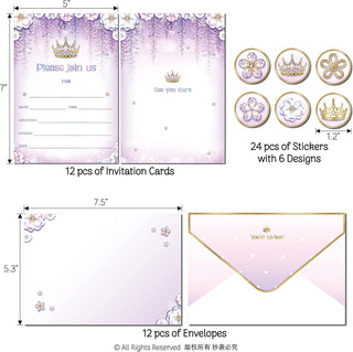 Invitation Cards with Crown and Flowers in Purple Set (12pcs) 6