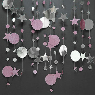 3pcs Glitter Pink Silver Circle Dot Garland Twinkle Little Star Decoration 2