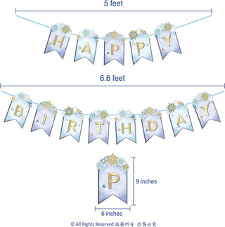 Snowflake Happy Birthday Flag Banners in Blue and White (2 pcs) 8