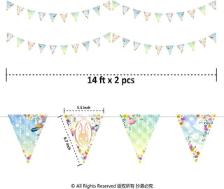 2pcs Tea Party Floral Flag Banner for Alice Wonderland Birthday Party Decorations 3