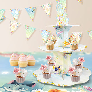 3-tier Alice Wonderland Tea Party Floral Cupcake Stand 5