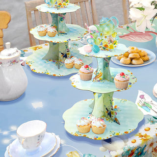 3-tier Alice Wonderland Tea Party Floral Cupcake Stand 6