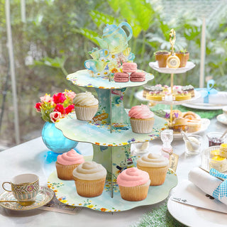 3-tier Alice Wonderland Tea Party Floral Cupcake Stand 7