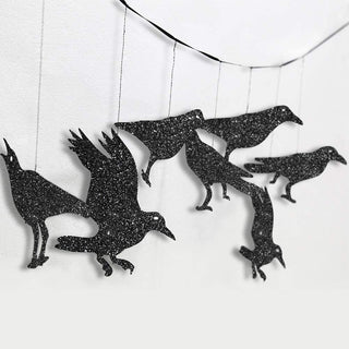32 pcs Glitter Banner Black Crow Decorations for Halloween Party Decoration