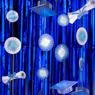 Foil Fringe Curtain Backdrops and Graduation Garlands Set in Blue (8pcs) 6