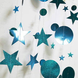 3pcs Glitter Teal Blue Star Circle Garland Party Decoration 3