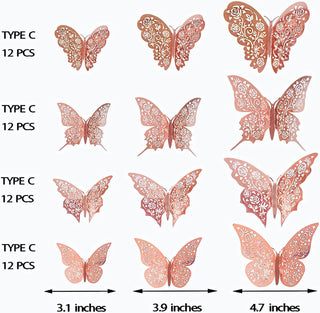 3D Rose Gold Butterfly Wall Stickers (Rose Gold A) 3