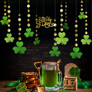 Glitter Green Shamrock Clover Garland Shiny Gold St Patricks Day Decorations 3