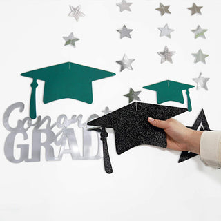 'Congrats Grad' Graduation Cap & Star Garland in Green, Black & Silver 4
