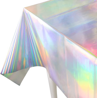 2pcs Plastic Iridescent Tablecloth Holographic Foil Table Cover For Euphoria Party Decor 3