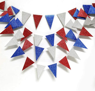 4pcs Red Blue Silver/White National Day Patriotic Triangle Flag Banner 3