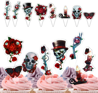 Skull Cupcake Toppers Set in Red (24 pcs) 10