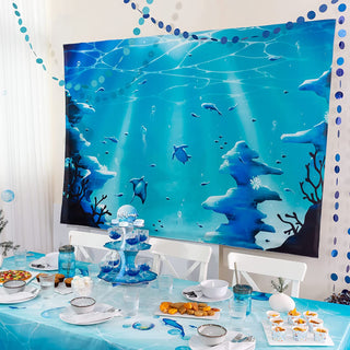 Under The Sea Backdrop for Ocean Party Decoration 5x7 ft Blue Fabric 3