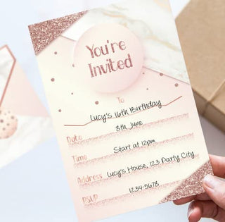 12 Set Glitter Rose Gold You Are Invited Party Invitations Neutral Card with Envelops and Stickers 3