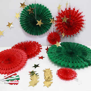 Red Green Hanging Tissue Paper Fan Pompom 3