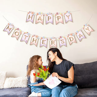 Happy Mother's Day Banners with Pink Flower (3 pcs) 2