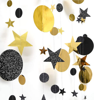 Glitter Black Gold Party Decorations Moon Star Garland 3
