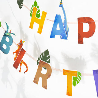 2pcs Dinosaur Theme Happy Birthday Banner for Boy’s Birthday Party 3