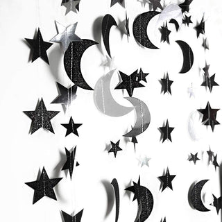 Glitter Black Silver Crescent Moon Star Garland Ramadan Party Decoration 3