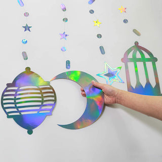 Iridescent Holographic Star Moon Lantern Ramadan Garland 3