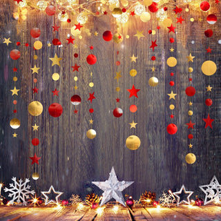Gold Maroon Party Decorations Red Circle Dots Garland with Twinkle Little Star Streamer 3