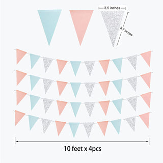 Bunting Flag Banners Set in Blue, Pink and Silver (4pcs) 3