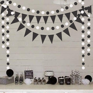 Black White Triangle Flag Banner with Circle Dots Garland 3