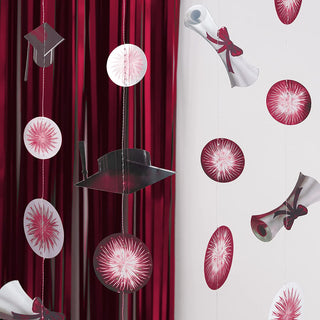 Foil Fringe Curtain Backdrops and Graduation Garlands Set in Burgundy (8pcs) 6