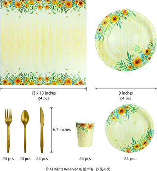 24 Set Sunflower Party Tableware Summer Party Cup Plate Paper Napkin Cutlery 3