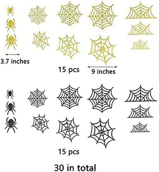 30pcs Glitter Black Gold Spider and Web Sticker Set 3