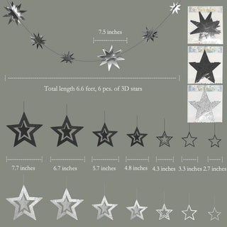 Glitter Black Charcoal Silver Star Party Decorations Twinkle Little Star Garland 3